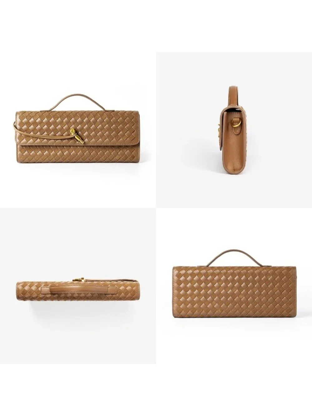 Women's Acorn Woven Leather Suede Woven Clutch Purse For Evening Crossbody Bag